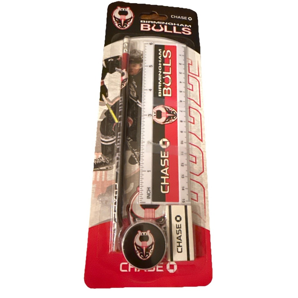 Birmingham Bulls Hockey School Supply Set Ruler Pencil Eraser New Sealed